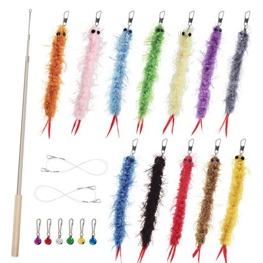 行動 猫おもちゃ交換用:12点エビ、体がもふもふ、尾が羽で作った、リアルでエビっぽい、猫ちゃんの好みによって、じゃらしを取り替えることができます。愛猫はきっと夢中になるはずです。猫ちゃんが楽しく遊ぶおもちゃです。 優雅な棒:木製の持ち手、握りやすいで、しっかりとした釣り竿、エビが泳ぐ動作など、難なく操作できています。軽量釣り竿タイプがビュンビュン跳ねてくれるので持つ側の人間も手が疲れません。 鈴付き:このおもちゃは鈴が六個を用意しており、鈴なしに、お静かに遊べます。付けると、じゃれると音がして猫の興味を引きやすくなって、猫は気が狂ったように追いかけます。鈴の音うるさいから、鈴を外せるのと鈴の誘いよいと好評の、お客様の声両方がありますのため、このおもちゃセットが鈴をおもちゃにかけないまま出荷状態で両方のお客様が満たされるセットです。 ストレス解消:遊びで猫の健康を維持する以外にもストレス解消になりますし。あまり運動をさせられていない猫にこちらのおもちゃを与えてみます。要するに、猫を楽しませるにはこの猫のじゃらしは欠かせません。