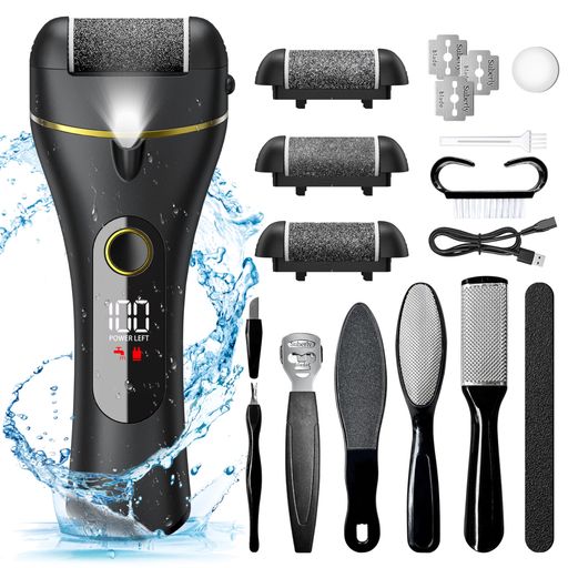 「16IN1電動角質リムーバーセット」弊社の電動角質リムーバーは高品質の素材で作られ、ネイルファイルやステンレス製足裏角質ヤスリ、両面かかとファイル、角質ピーラー、3種研磨ローラー、交換用の刃など16点フットケアツールを日常に様々の需要を満足するフットケアセットであり、他の用品を買う必要がありません。 「2段スピード調節&amp;3つ研磨ローラー」弊社の電動角質リムーバーは石英砂で作られあた3つ異なる研磨ローラーが付属されます。自分の足裏に基づいて適応なローラーを取り付け、頑固な角質もすべすべに削り取られる日常的なフットケアはこの1台で実現できます。低速モードは1600rpmとして薄い角質と敏感肌のケアに使われます。高速モードは1970rpmとして頑固の角質とたこの処理に使われます。操作が簡単でニーズに合わせて速度を調節します。便利で実用的な電動角質リムーバーです。 「快速に充電&amp;長持ち」この電動角質リムーバーは1200mah電池を内蔵したので、電池の寿命が長くて使用中に電池が切れたという心配がありません。付属されるUSB充電ケーブルで2.5時間以内でフル充電をさせてあげ、更に電池の残量も表示されてとても助かります。