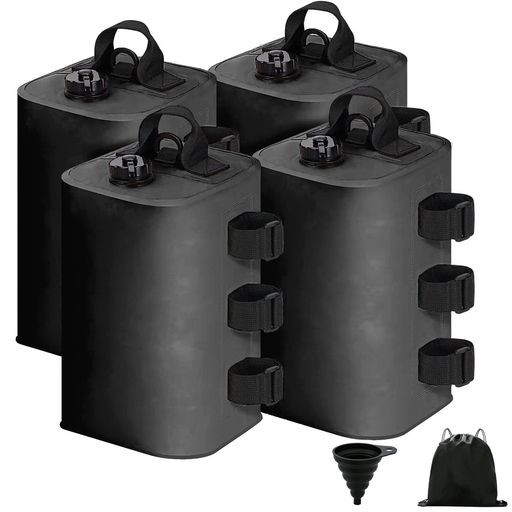 テント重り 注水式ウェイトバッグ 4個セット 10L タープ・ワンタッチテント用 固定ベルト3本付き 折りたたみ収納 (4set*ブラック)