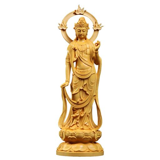 FunLo 繁楼芸雕 仏像 仏壇仏像 勢至菩薩 木製彫刻 木彫り 守り本尊 風水 開運 柘植の木 手作り (高さ23cmx巾7.6cmx奥行5.7cm)