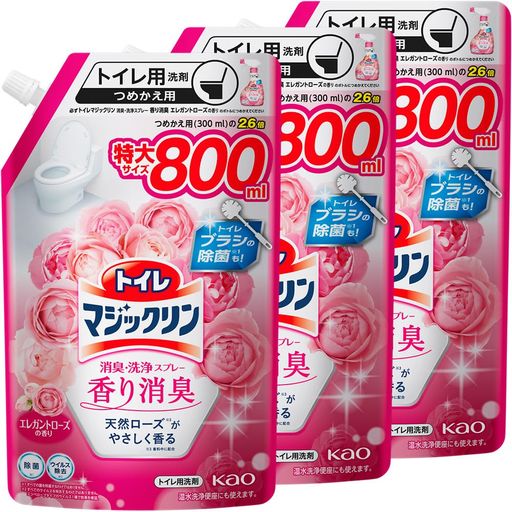 マジックリン【まとめ買い】トイレ消臭・洗浄スプレー香り消臭エレガントローズの香りつめかえ用800mlx3個(3.0)