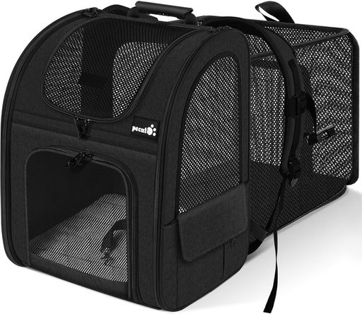 Pecute犬リュック猫キャリーリュック拡張可能2WAY猫キャリーバッグ猫小中型犬用バッグ通気性折り畳み旅行通院防災避難用ペットキャリーブラック