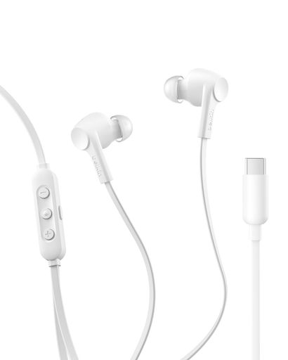 Belkin SoundForm ANC 有線イヤホン USB-C対応 ノイズキャンセリング Window/MacOS/IOS対応 MacBook Pro/Air iPad ProなどUSB-C音声出力対応デバイス用イヤホン ホワイト