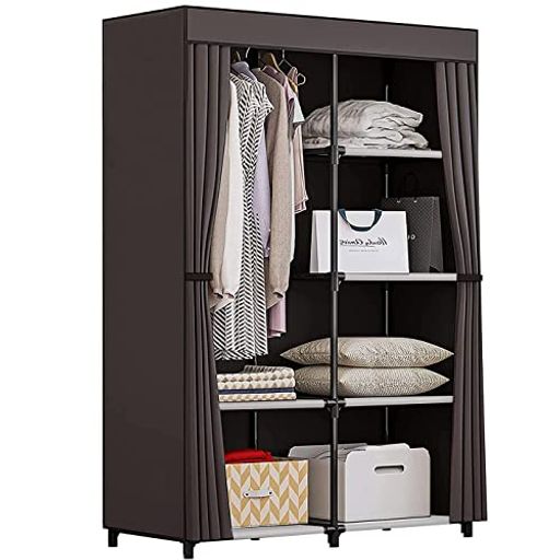 AZAKBLワードローブカバー付きクローゼット不織布大容量ハンガーラックシンプル収納棚おしゃれ組み立て..