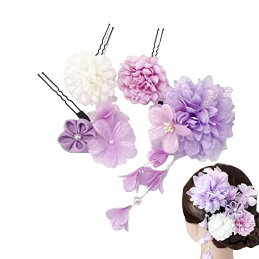和風和装髪飾り4点セットレディース浴衣飾り花タッセルヘアピンUピン菊ヘアクリップ浴衣着物振袖袴髪飾り卒業式和装成人式結婚式七五三パーティー謝恩会お正月花火大会花ドライフラ…