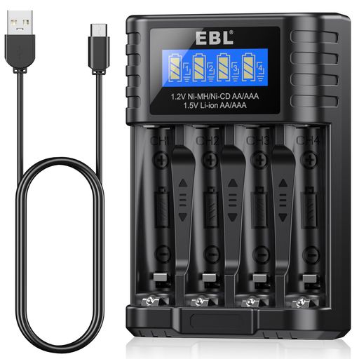 【幅広い互換性・仕様】1.2V ニッケル水素電池(単3/単4)と1.5V リチウム電池(単3/単4)を幅広く互換し、混合充電が可能です。入力: Type C/DC5V2A; 出力:1.2V Ni-MH/Ni-Cd: 350mA x 4; 1.5V Li-ion: 250mA x 4 【独立充電】電池の型番を自働識別できるので、型番の異なる電池でも同時に充電可能です。また、充電スロットごとに独立して動作するため、1つでも充電が可能であり、他のチャンネルに影響を与えない充電に対応できます。 【安全保護】多重充電の安全保護、過電流保護、過電圧保護、短絡保護、過充電保護、過負荷保護、過熱保護、充電はより安全で安心である。 【LCDパネル付き】各スロットが独立して、正確的に各電池の充電状況をLCDで表示します。 電池の状況をより簡単に把握できます。 【安全&amp;安心】EBLは多年以来充電池と充電器に専念しております。過充電防止/過電流保護/過電圧保護/過熱保護/短絡保護など多重保護を搭載されています。製品は1年間制限ある保証付いています。使用中何か問題がございましたら、お気軽に御連絡ください。