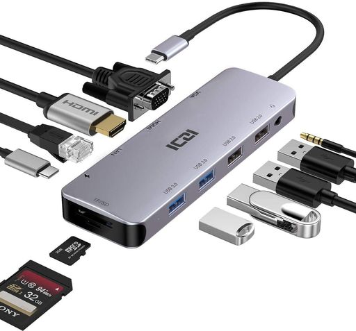 ICZI USB C nu 11-IN-1 TYPE C nu HDMI ϊA_v^ hbLOXe[Vy4K HDMI/VGA/4*USB-A/PD 100W/ 1GBPS LAN C[Tlbg/3.5MMI[fBI/