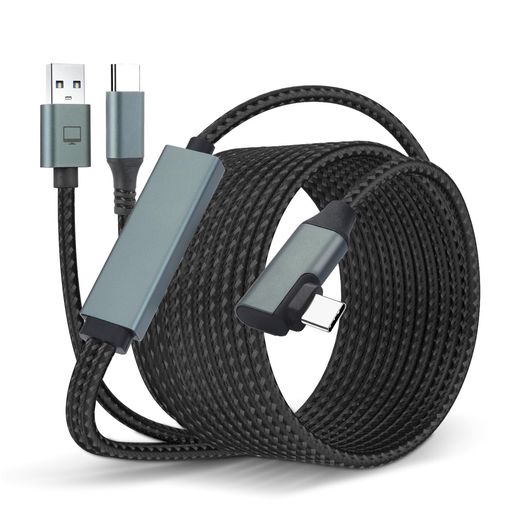 ELUTENGLinkケーブル5m充電しながら遊ぶナイロン編み素材USB3.05Gbps高速データ転送18W急速充電TypeCtoA+C2in1ケーブル5メートルL字型VRヘッドセットMetaQuest