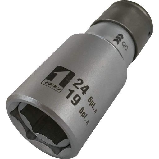 全長:87mm 差込角:12.7mm 対辺寸法:19x24mm 穴角数:6角 面倒なOリングやピンが不要、ワンタッチ感覚でインパクトレンチに取り付けることができます。