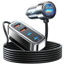 AINOPE90Wシガーソケットusb-c急速充電6ポート車載充電器PD30W&QC3.0後部座席/旅行/家族シガーソケットコンセントアクセサリー152cmケーブル付き同時使用可能シガレットusb