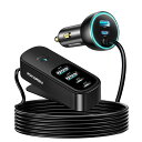 ROCORENシガーソケットUSBCカーチャージャー延長6連合計105W【PD30W&QC3.0急速充電後部座席同時使用6ポート:Type-Cポート3口+USBAポート3口】12V/24V車載充電器車用品車充電器