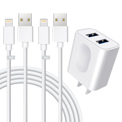 USB 充電器 IPHONE 充電器2ポート 12W ACアダプター 1M IPHONE充電ケーブル 2本付き コンセント スマホ充電器 【PSE認証済み/急速】 軽量 コンパクト IPAD 充電器ケーブル スマホ充電器 急速充電器 ACアダプター