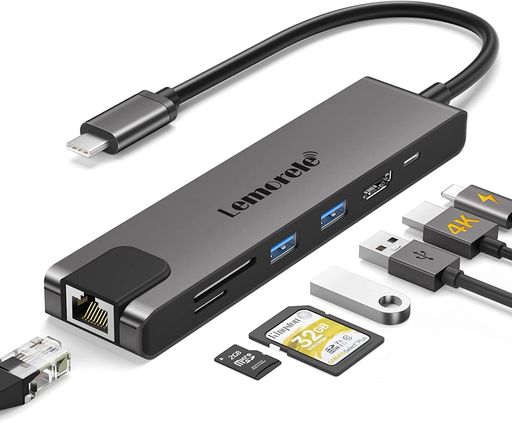 USB C nu 7-IN-1 USB C HUB LEMORELE USB TYPE C nu USB2.0*2 f[^` 100W PD }[d 4K@30HZ HDMI SD TFJ[h[_[ LAN|[g y RpNgMACBOOK