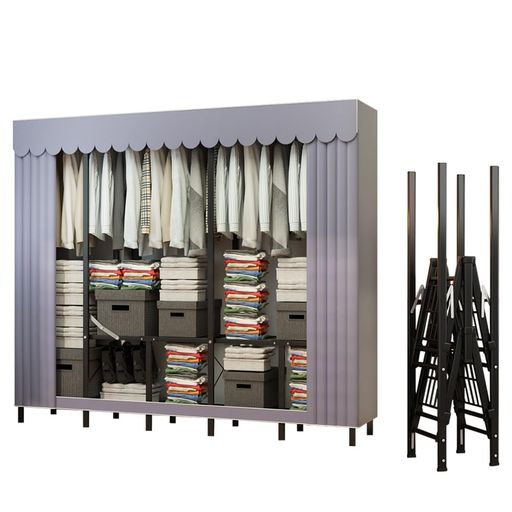 ワードローブ組み立て不要カバー付き大容量オックスフォード布クローゼットハンガーラック衣類収納ラッ..