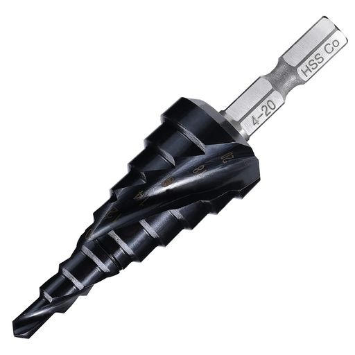 無敵ステップドリル4-22mm/10段6.35mm六角軸たけのこドリルスパイラルドリルTiAlN窒化チタンコーティングHSS-Co超高硬度ステンレス用木材用(4-22mm/10段二枚刃)