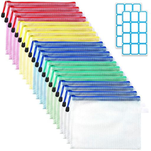 METBOU 20枚セット ジッパー式ファイル袋 A5 5色 ファイル袋 ラベルシール付き 防水 領収書 オフィス用品 整理収納