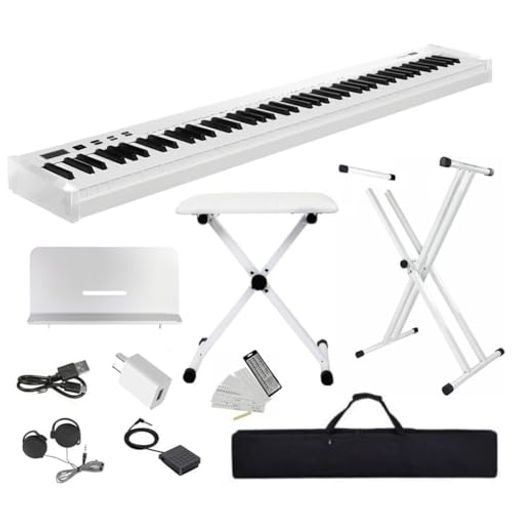 Rakuten - 電子ピアノ【イススタンドセット88鍵盤】スタンド付き椅子付きピアノLongeyeロンアイSlim持ち運び超小型10mmストロークバッテリ内蔵長時間利用可能練習にピッタリケース付きペダル付きMIDI…