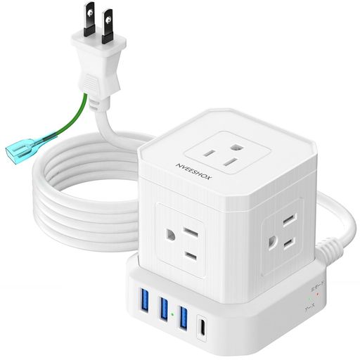 【Type-C付き電源タップ】 5個のACプラグと3つのUSB-Aポート、さらに1つの最新のUSB-Cポートを搭載しています。これにより、急速充電も可能となります。USB-CとUSB-Aポートを兼ね備えており、従来のUSB-A対応のスマホやタブレットは勿論、USB-C充電仕様にも対応可能です。この延長コードは充電器の数を少なくして、オフィスや自宅のデク周りはシンプルにすっきりとさせます。 【5面デザインで省スペース設計】 AC電源口を5方向に分配できる設計なので、コンセント同士の干渉を防ぎ、すっきりとした配線を実現できます。キューブ設計により、この電源タップはデスク上などのスペースを占有せず、効率的に使用できます。重量バランスを保つ低重心設計により、重いアダプターをかけても倒れにくいです。 【安全性重視】防雷保護機能も付いているため、雷による電子機器の被害を防止します。過負荷・過充電・過熱・過電圧・ショート保護を搭載、PSE(電気用品安全法)認証取得済みの商品で、安全性には万全を期しています。 【一括スイッチと確認ライト付き】1ボタンで電源ON/OFFもできるので、家族で重宝しております。