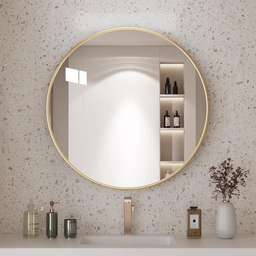 鏡姿見鏡壁掛け鏡丸バスルームミラー円形アルミフレーム飛散防止加工おしゃれ洗面鏡化粧玄関ウォールミラーゴールド直径70CM