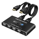 KVMスイッチHDMI2入力1出力KVMUSB切替器パソコン2台モニター1台切り替えパソコン2台キーボード/マウス/モニター1台共有できる切り替え器4K@60H...