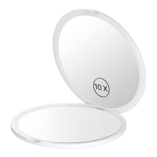 Gospireコンパクトミラー10倍拡大鏡拡大両面化粧鏡コンパクトメイクミラー携帯両面鏡折りたたみシンプルなデザイン角度調整可超軽量ホワイト