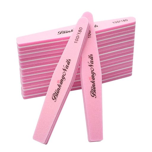 Nail - ネイルアートケア用スポンジネイルファイルおよび研磨ブロック両面デザイン、100/180サンドペーパーネイルポリッシングストリッププロ用ネイルツール1パックあたり10個入りピンク