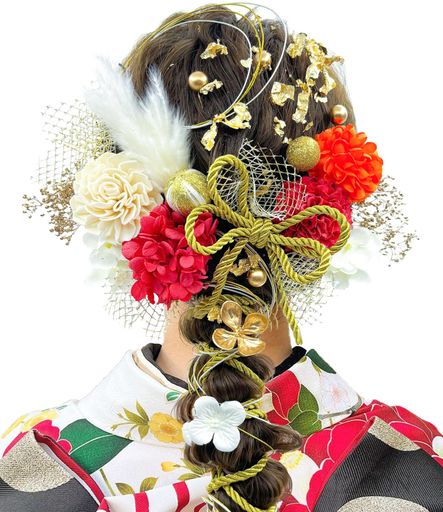 [JZOON]髪飾り10色ドライフラワー造花飾り水引紐ヘアーアクセサリー和玉かすみ草金箔人気和服着物振袖袴花浴衣成人式七五三結納卒業式入学式結婚式発表会赤TC002