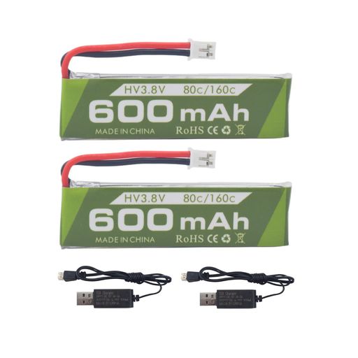 2PCS1S3.8V80C600mAhリチウムイオン電池とJSTPH-2.0プラグコネクタとUSB充電ケーブルに適合するCinewho..