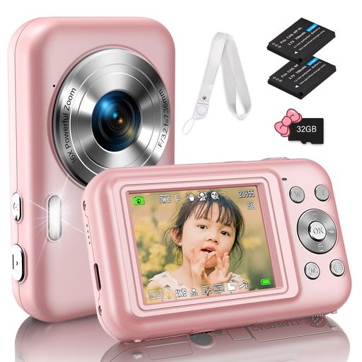 BOFYPOO デジタルカメラ デジカメ MICRO SDカード付属 首掛けストラップ付き 4400万画素 HD1080P録画 16倍ズーム 2.4インチIPSスクリーン ビデオ録画 ウェブカメラ 多機能カメラ 使いやすい 軽量 小型 子供の日 (ピンク)