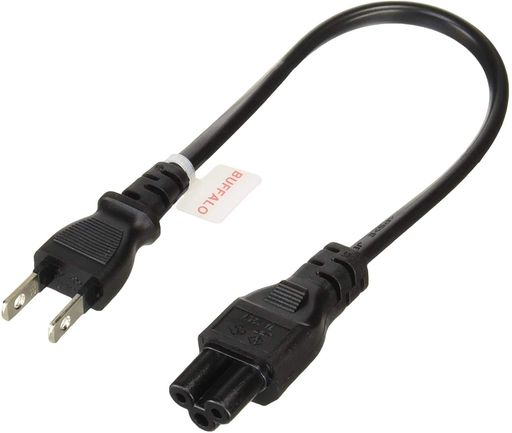 バッファロー 電源ケーブルDELL/HP用3ピンソケット(メス)左右二重線矢印2ピンプラグ(オス)20cm BSACC0802BKA