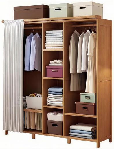 TUIYIDUOワードローブハンガーラッククローゼットカバー付き大容量幅150x奥行き43x高さ161CMカーテン式..