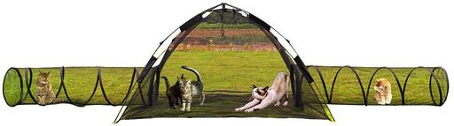 Gaorui(ガオルイ)3in1ポータブル猫ゲームフェンス屋外折りたたみ式ダブルトンネル組み立て式猫テントポ..
