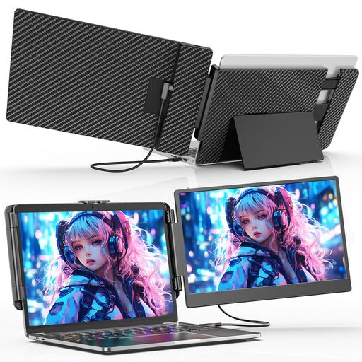 LaptomoS1デュアルモニター14インチIPSポータブルモニターFHD1080Pデュアルスクリーンノートパソコンディスプレイ拡張、に適用ノートパソコン13-17インチUSB-C/HDMIポート付き、対応