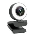 Angetubewebカメラ1080Pストリーミングウェブカメラマイクと調整可能なリングフィルライト付きオートフォーカスパソコンカメラXboxゲーマー用FacebookYouTubeストリーマWindows10SkypeMac対応