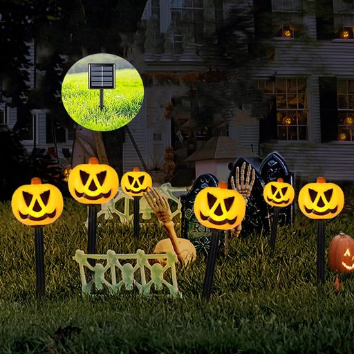 【ハロウィン飾りソーラーライト】梱包内容:5in1ソーラーライトx1、説明書x1;充電時間:4-6時間;照明時間:6-8時間;(※充電時間と照明時間は天候によって変わります※ご使用する前に必ずスイッチをオンにしてください。) 【2つの点灯モード&amp;取り付け簡単】ハロウィーンガーデンライトの「Mode」ボタンを押して、合計2点灯モードが簡単に切り替え、自分のニーズに応じて、様々な場所で活躍しています。工具不要、取り付け簡単.ハロウィンガーデンライト使用の時、地面の杭を庭の土に挿入し、スカッシュを杭に接続するだけです。(※ソーラーパネルは、昼間の太陽光をしっかりと受けられるよう、開けた場所に設置してください。) 【高効率ソーラーパネル&amp;夜間自動点灯】ハロウィーンガーデンランプは、品質が高いの光センサーでを使用します、600Mahの大容量バッテリーを搭載した単結晶シリコンソーラーパネルを使用することで、太陽光の吸収率が向上し、変換効率の向上は25%増加。ソーラーパネルは、日中に十分な光を得ます、夜間は周囲の環境を感知して自動点灯、フル充電で6-8時間連続点灯です。