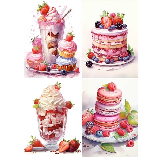 JISHSHAYダイヤモンドアート4枚セット30x40cmダイヤモンドアートケーキ5Dダイヤモンドアートフルーツアイスクリーム人気ビーズアートマカロンダイヤモンドアートカラフル手芸キット子供5D…