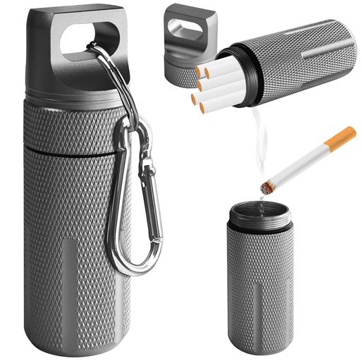 Athvcht携帯灰皿完全防水防臭小物いれおしゃれピルケースカラビナ付き耐湿防圧CNC精密加工密閉アウトドア野外応急処置キーホルダーカラビナ付き薬入れ頑丈軽量アルミピルケース携帯型…