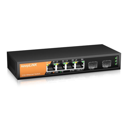 keepLiNK 4ポート 2.5GBASE-T スイッチングハブ 2つの10GbE SFP+ポートメタル筐体 ファンレス・設定不要 静音設計