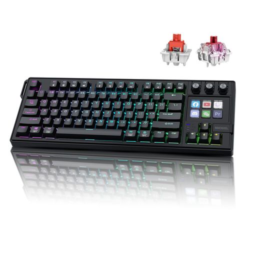 メカニカルキーボード MMOBIEL製 – QWERTY ホットスワップ可能 RGB キーボード 6つのプログラム可能な LCD マクロキー & 3つのコントロールダイヤル 配信用・編集用・作業効率化用 – Windows/macO…