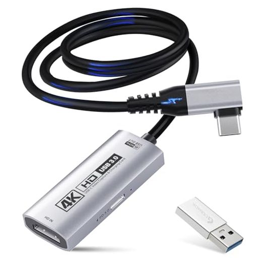Guermok 4K USB3.0 HDMIキャプチャカード ストリーミング用 PD100W 90°USBC 3.3フィート 4K@60FPS 1080P@240FPS HDMI - USB A/C ビデオキャプチャデバイス