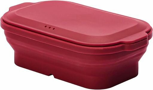 SG-05toneフタがお皿になるシリコンスチーマー角型電子レンジ調理蒸し器レシピつき折りたたみ可能食洗機対応(ワインレッド)