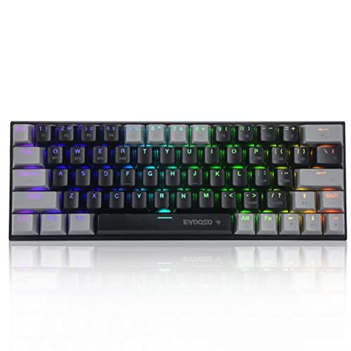e元素ゲーミングキーボード63キー青軸を採用のメカニカルキーボードBluetoothと2.4Gワイヤレス無線とUSB有線の3つモード接続充電式RGB発光LEDバックライト60%小型コンパクト設計