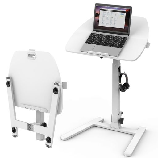 RemixOri昇降デスク完成品組立不要ガス式折りたたみテーブルマグネットフック付キャスター付き75-113cm..