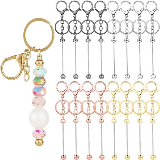YFFSFDC ビーズ装着可能キーホルダー金具 DIY用ブランクバー キーホルダー製品 回転カン付き 作りギフト ジュエリー作り ハンドメイド アクセサリー 手芸用品12個セット (シルバー+ゴールド…