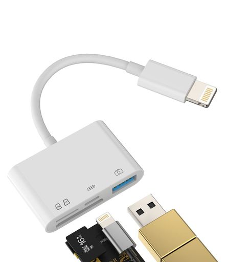 IPHONE SDカードリーダーMICRO SD USB3.0同時高速充電アダプター(4 IN 1)LIGHTNING充電ケーブルフラッシュカード データバックアップ変換OTGスマホ カメラ写真転送データ移行保存アイフォンマイクロSD TF