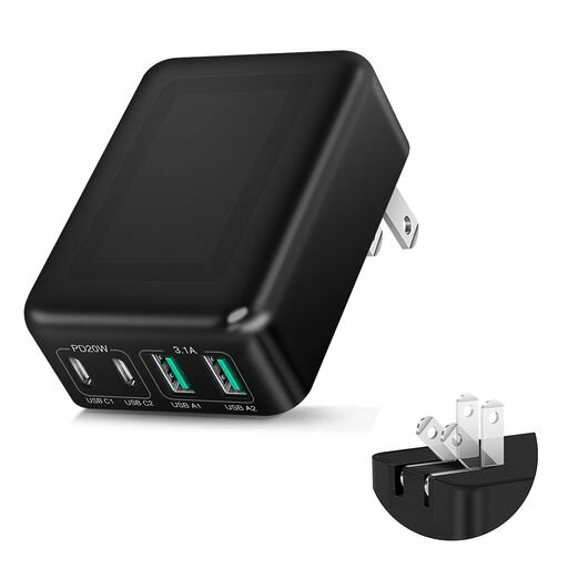 USB充電器・40WタイプciPhone急速充電器4ポート・折り畳み式&超薄型【PSE認証】マルチポートtype-c電源アダプタプラグiPhone、Samsung、Tablet、Pixelに対応
