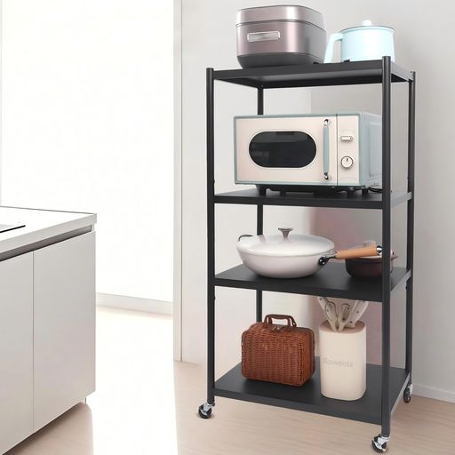 Roweida4段棚ラック丸管シェルフキャスター付き収納ラックオープンシェルフ倉庫ガレージメタルラックス..