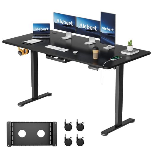 Alebert「アレベルト」電動式昇降デスク昇降式デスク幅160*奥行80cmスタンディングデスク入り替え用キャスター付き収納ボックス付きUSB充電可能高さメモリー機能障害検知静音ゲーミングデ…(3)