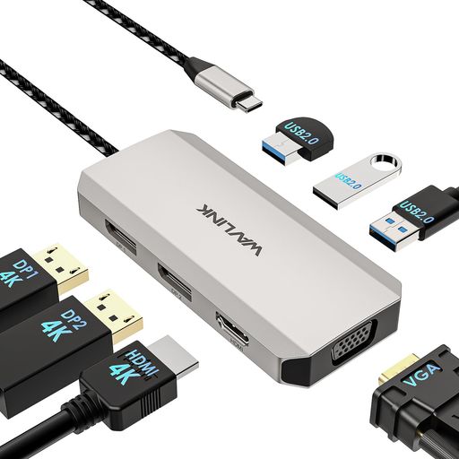 WAVLINKUSBCドック4kディスプレイ、7in1ノートパソコンドック、マルチポートアダプタ、デュアル4KDP、4..