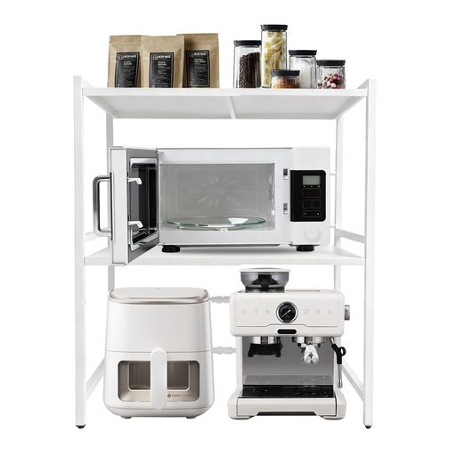 Rakuten - 2層レンジ上ラック、トースターラック、キッチン棚伸縮幅42~63cm(60CM以内がベスト)x深さ36cmx高さ79cm収納ボードの高さは上下調整可能5.5CM